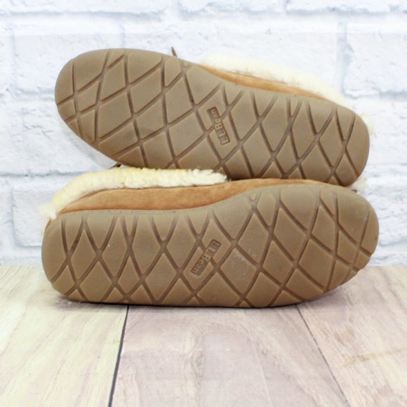 LL BEAN Brown Suede Shearling Lined Wicked Good Moccasin Slippers 8 M - Picture 9 of 10